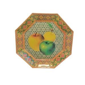 VTG McWebster Decoupage Apple Plate Octagon Colorful Fruit Fall Decor